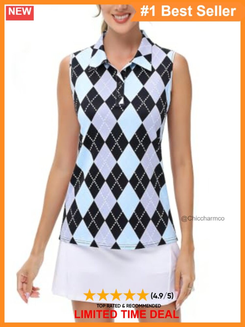Womens Sleeveless Golf Polo Shirt Button Down Moisture Wicking Workout Top